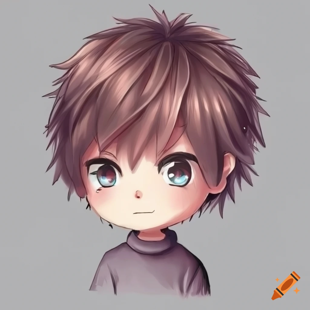 Chibi Cute Anime Girl with Big Glittering Eyes and Long Curly Hair ·  Creative Fabrica