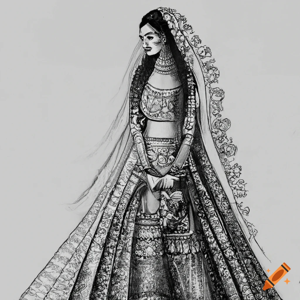 How to draw wedding couple dress drawing | Indian bridal dress illustration  | beautiful couple dress - YouTube