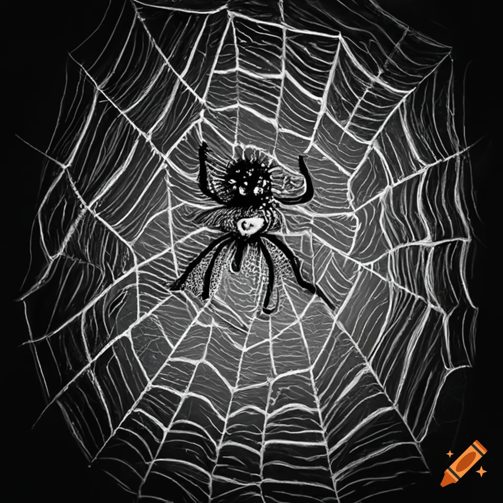 Friendly spider crawling on a web in the dark night under the moonlight ...