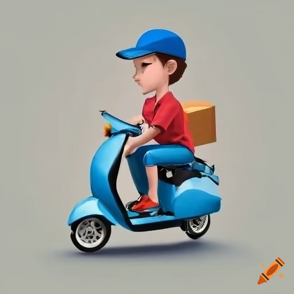 Young courier rider wearing blue shirt on Craiyon