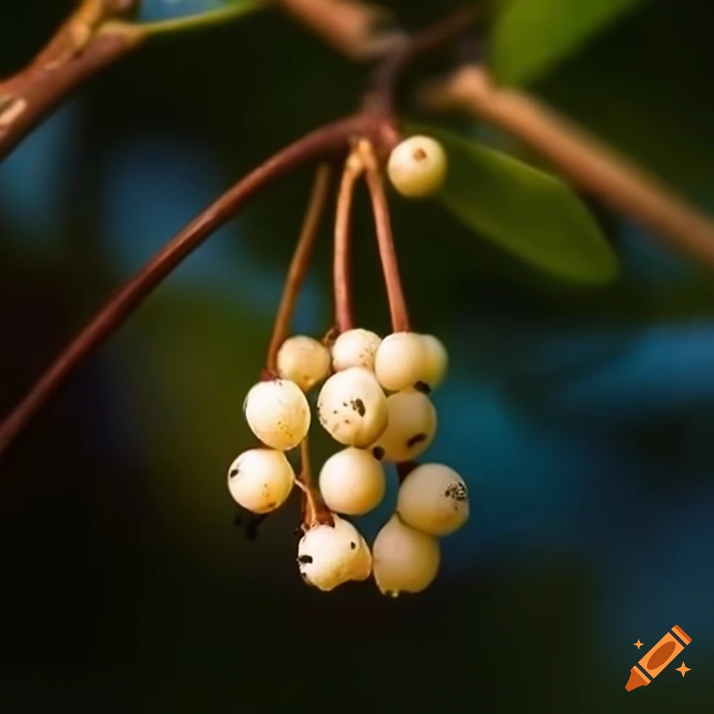 Clusters of small white berries grow on the branches of trees, nourished by  the forest's magical aura. these berries are carefully harvested during the  full moon and used in potions to enhance
