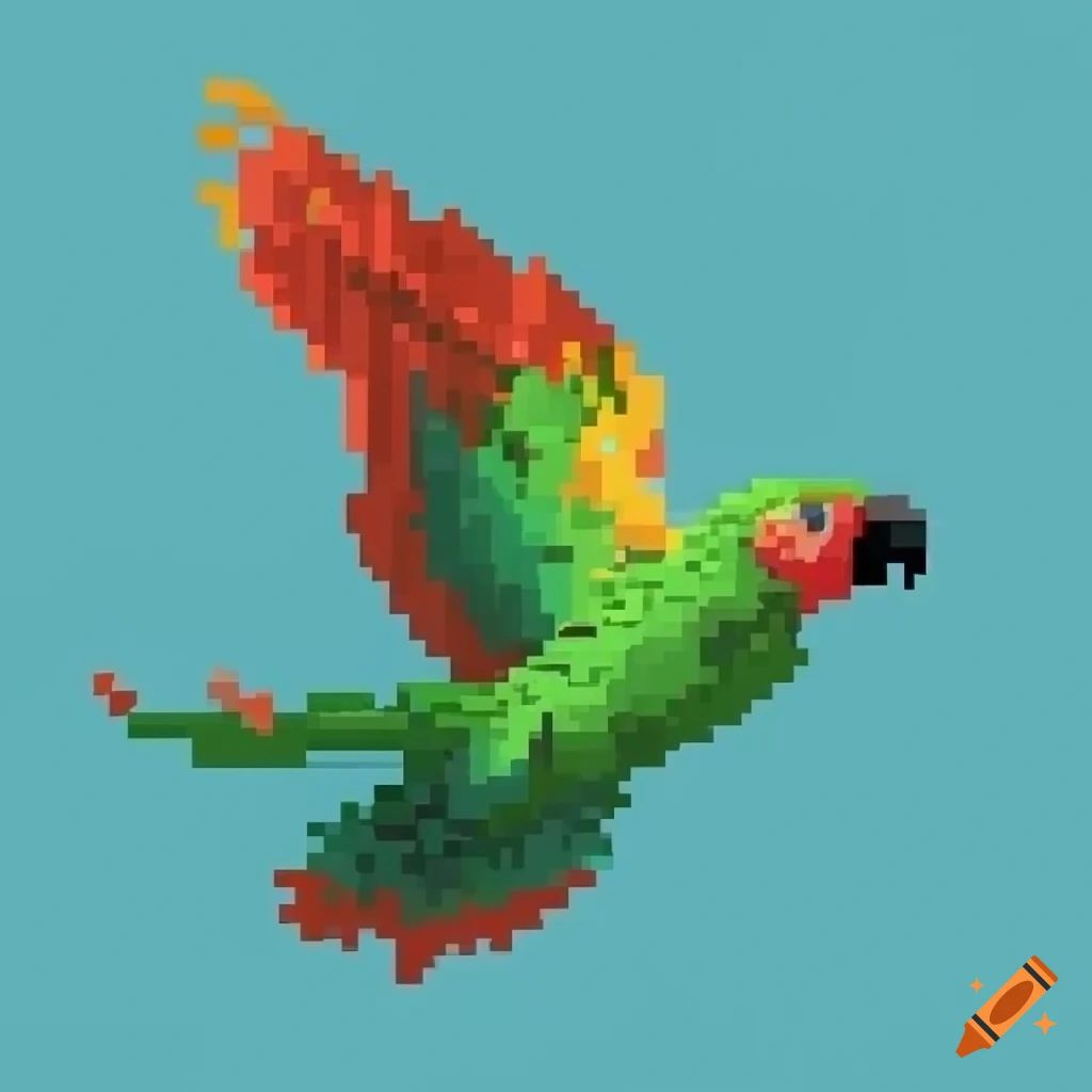 Isometric pixel art of the parrot Nestor meridionalis in flight on Craiyon