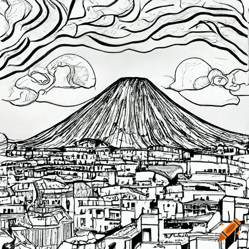 natural volcano line drawing