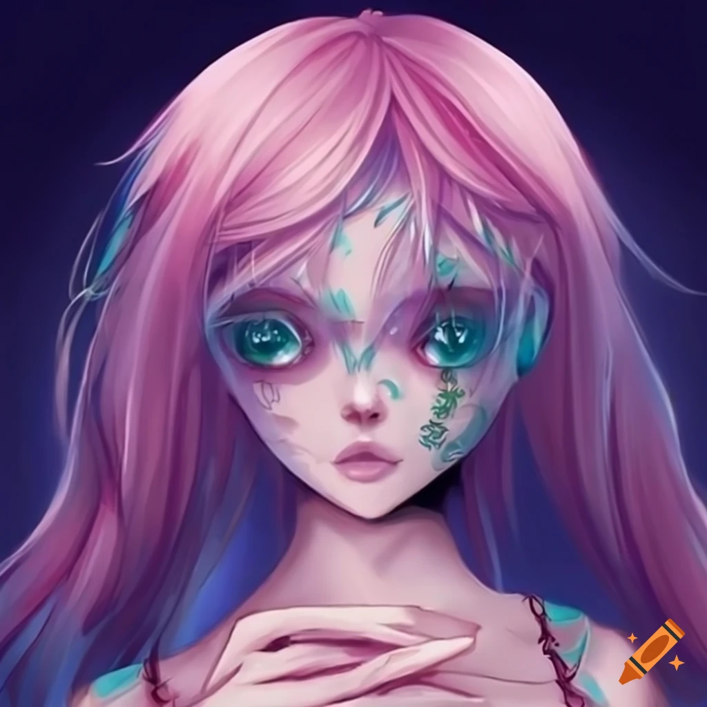 Cute anime girl with purple eyes and pink hair Vector Image