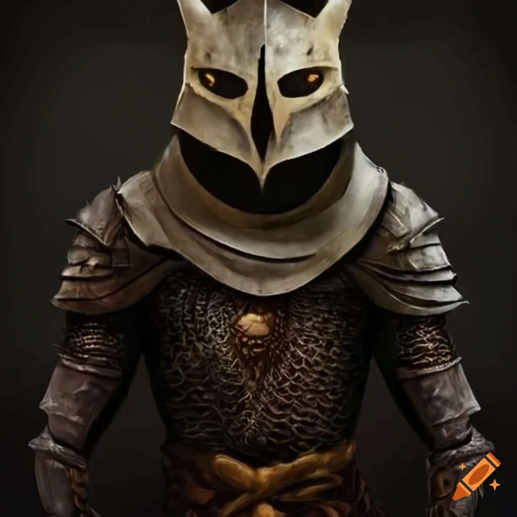 fantasy knight wearing owl helmet