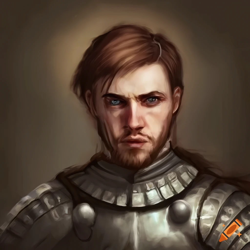 Digital art, medieval classic fantasy, male human fighter, plate armor ...