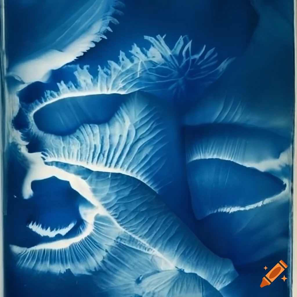 Experimental abstract organic photography in cyanotype in the