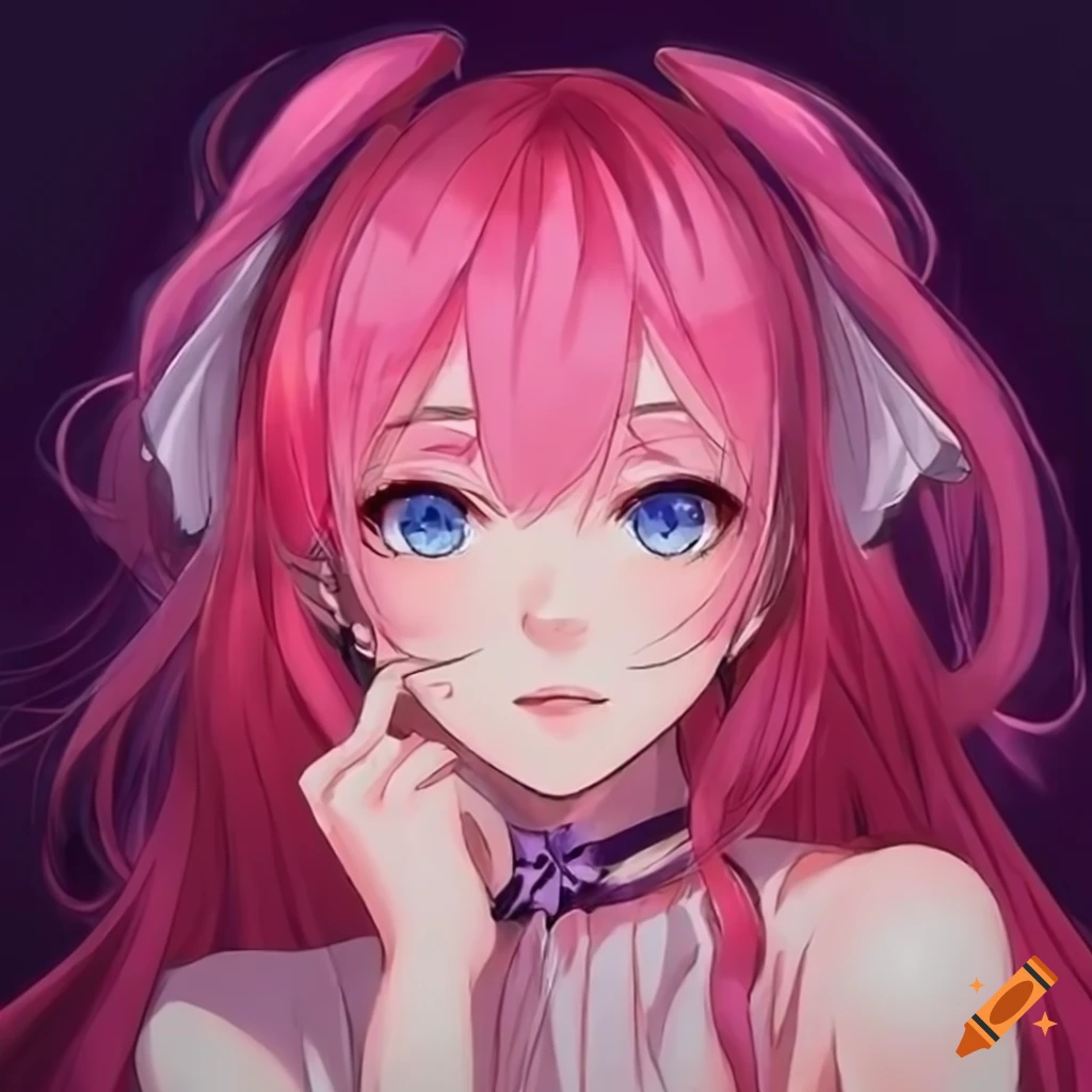 Anime girl with pink hair and blue eyes on Craiyon