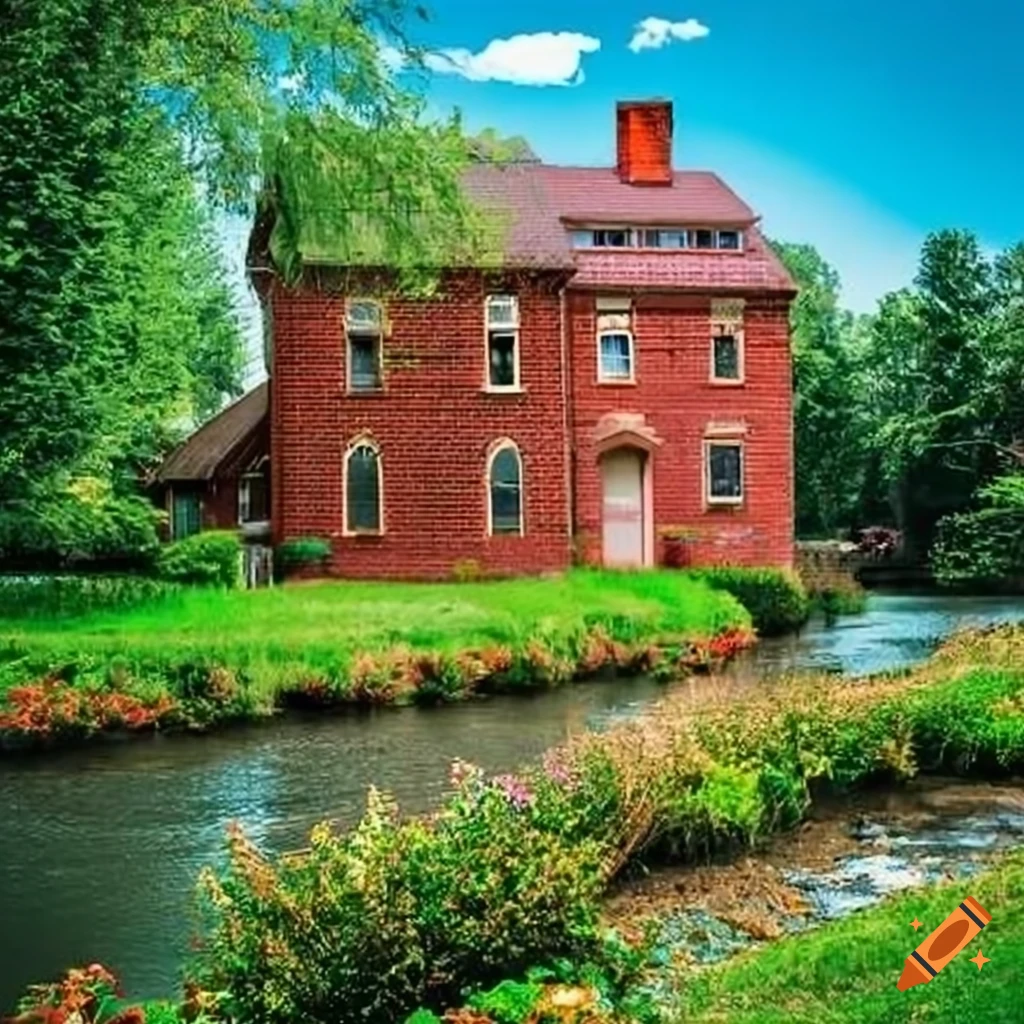Low houses built of red brick, blooming gardens adorning the front