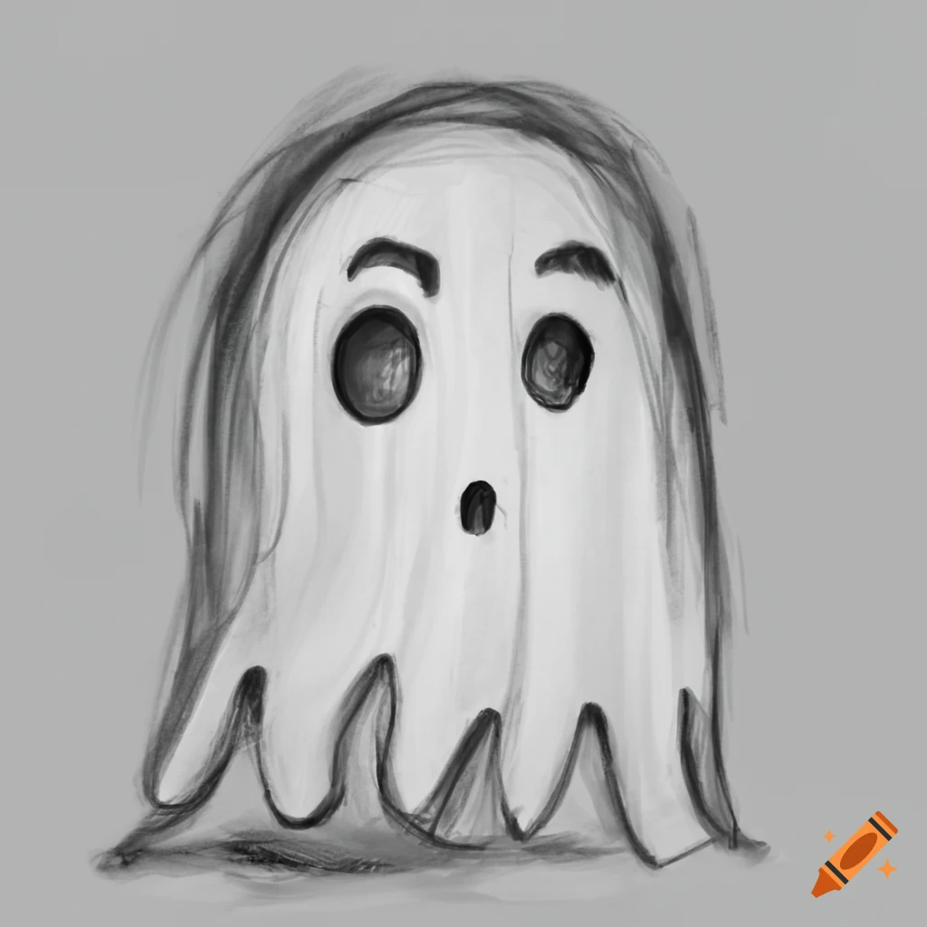 A friendly ghost, kid drawing, plain backgroung