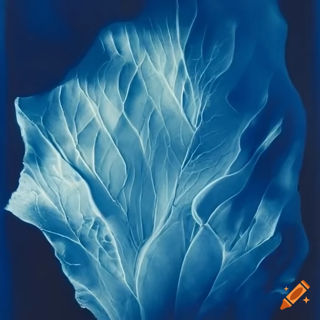 Experimental abstract organic photography in cyanotype in the