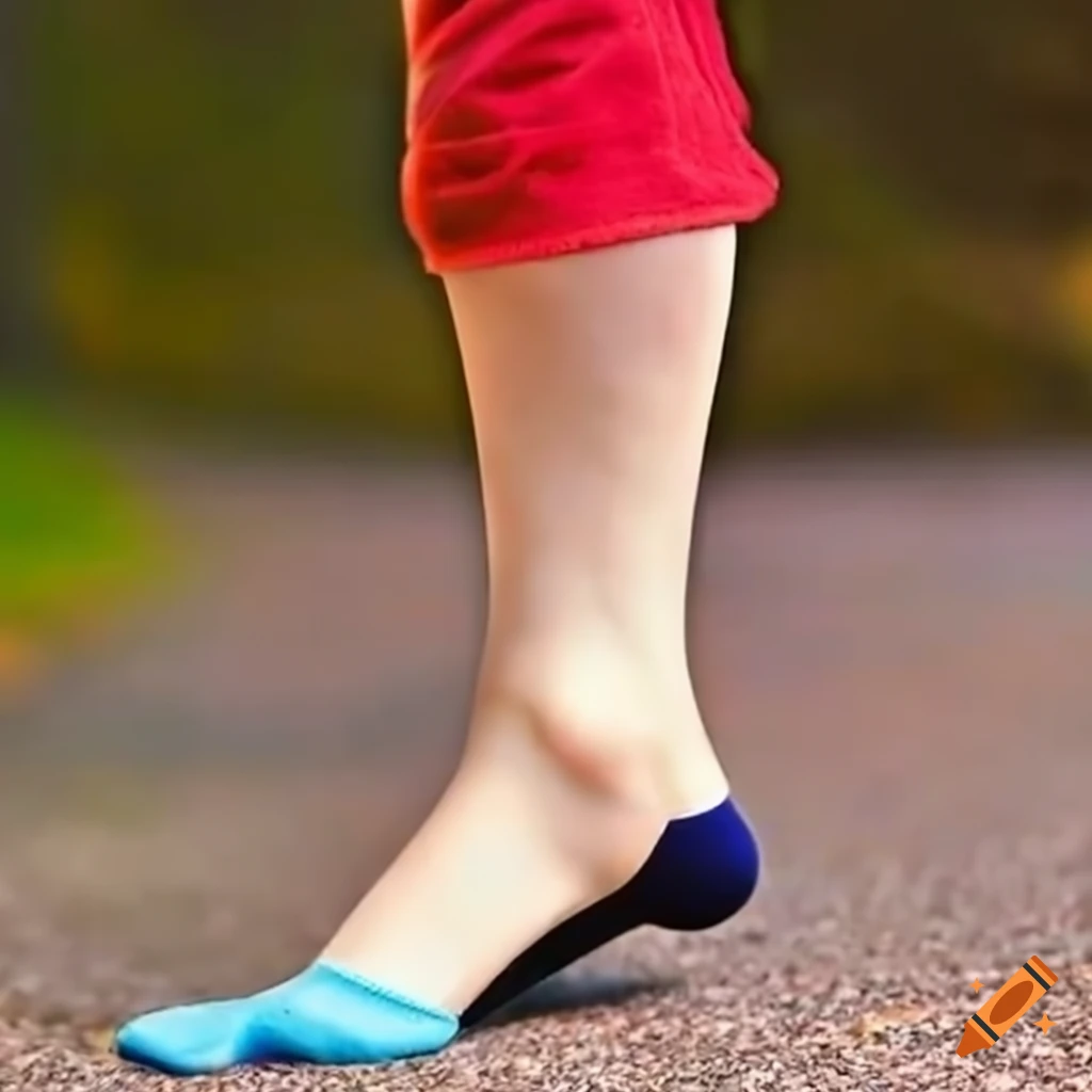 A boy wearing no-show socks that only covers his toes and heels on