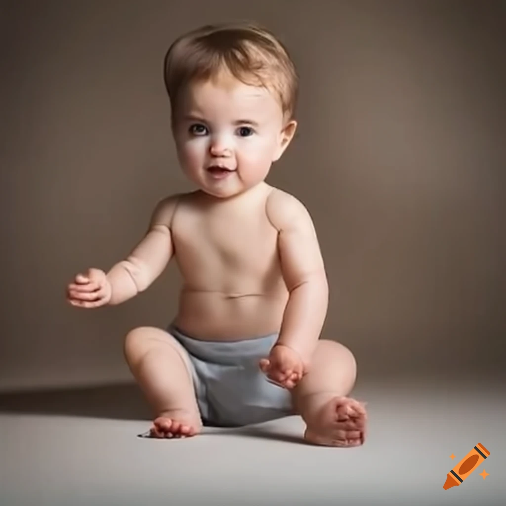 A child of 6 months has learned to sit on Craiyon