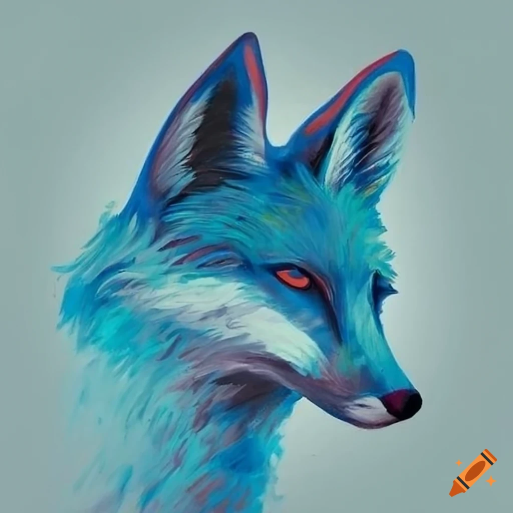An original abstract artwork of a blue fox on Craiyon