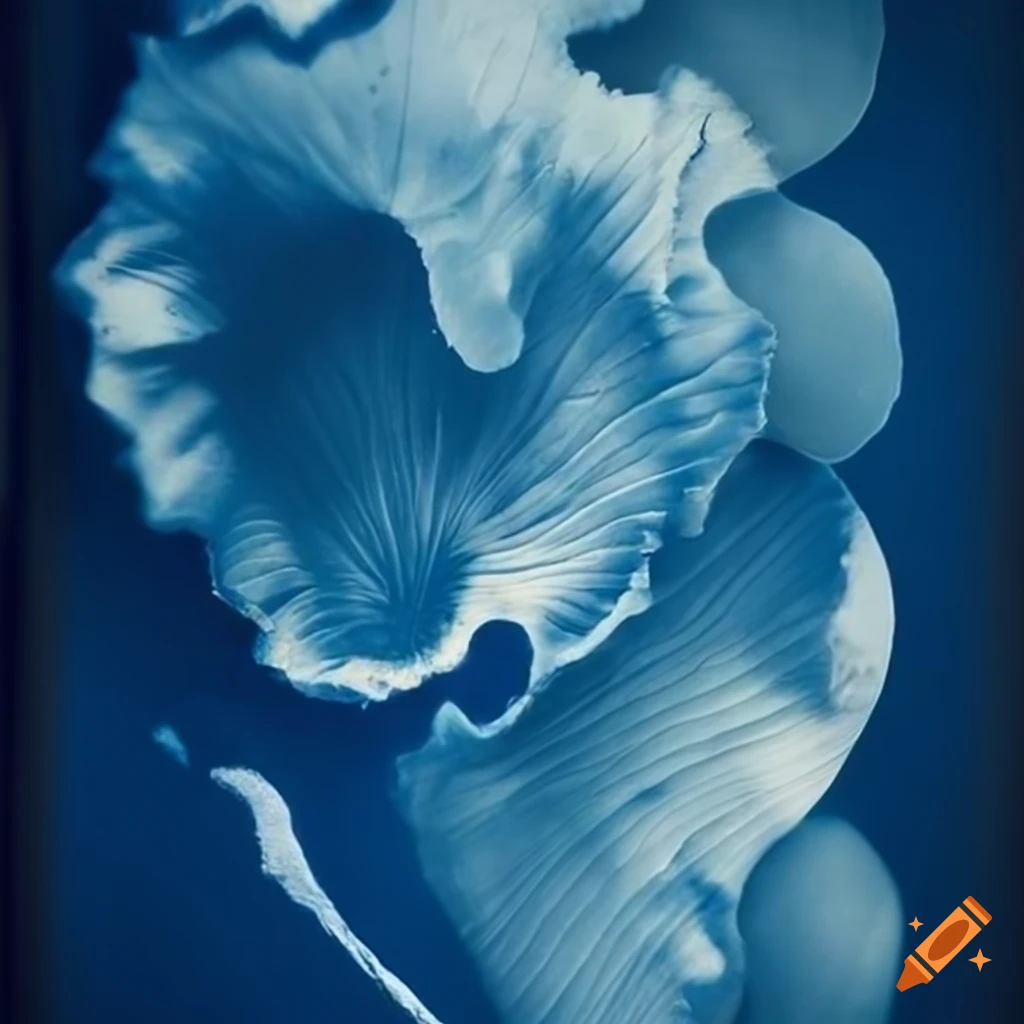 Experimental abstract organic photography in cyanotype in the