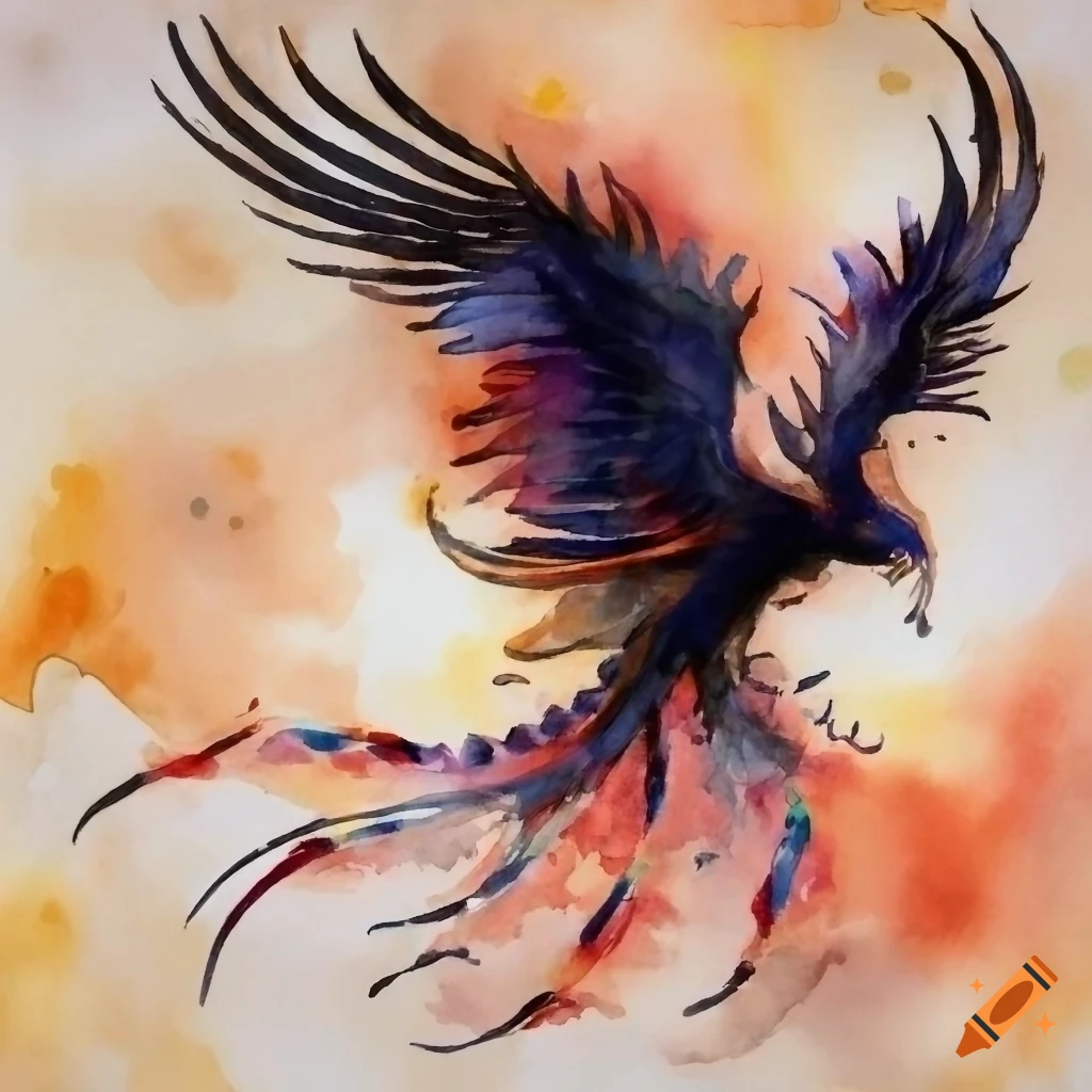 Watercolor Black Bird Tattoo