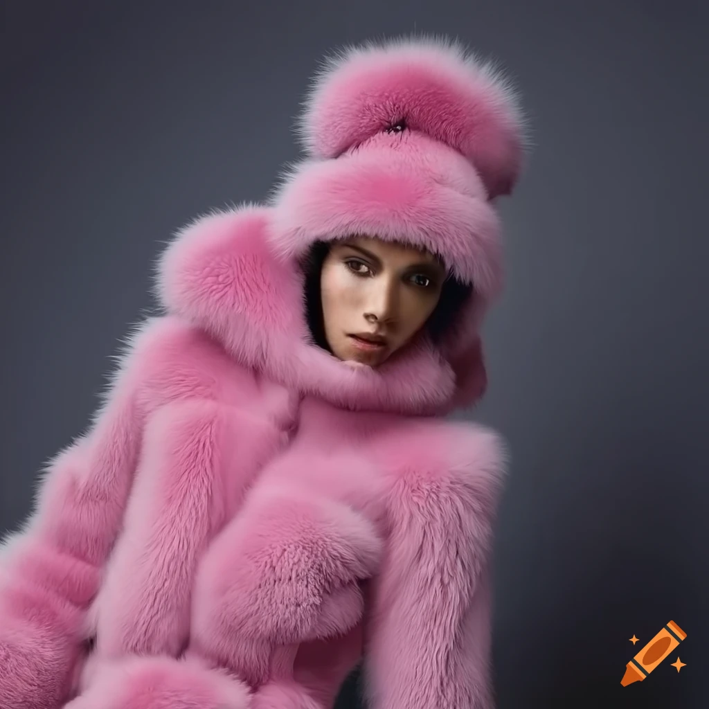 Heavy soft fluffy pink fur ski suit on Craiyon