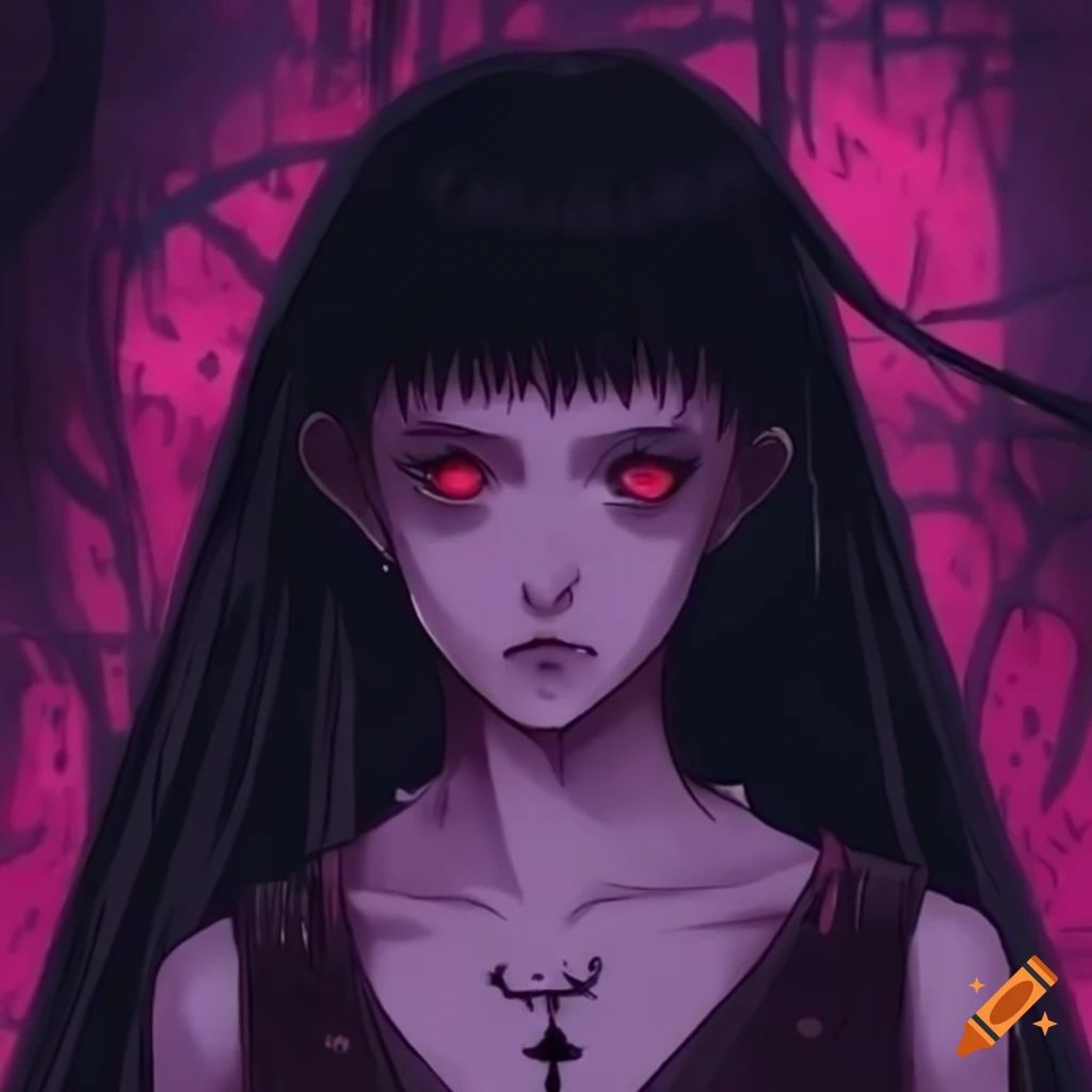 Dark fantasy anime in 90s style mid journey where a girl with black ...
