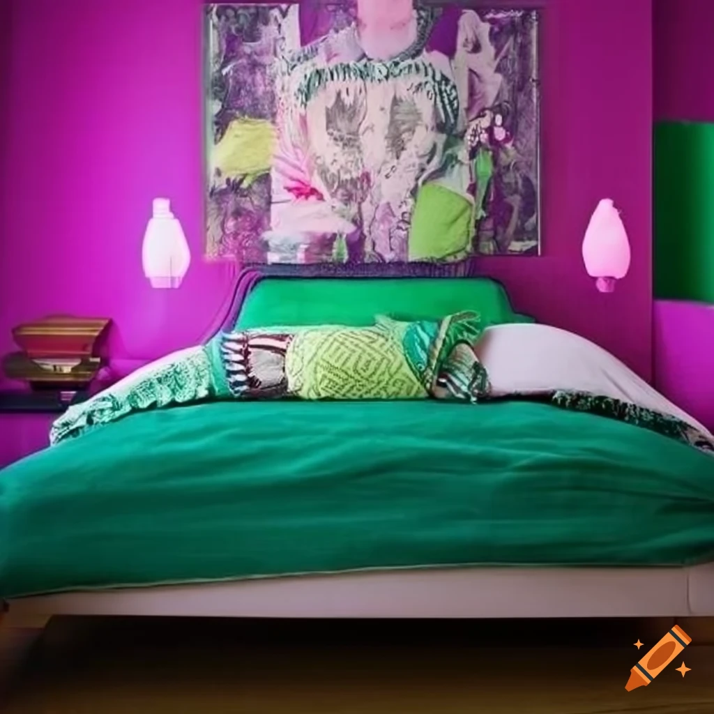 Purple And Lime Green Bedroom Wall Colour Combination With Light