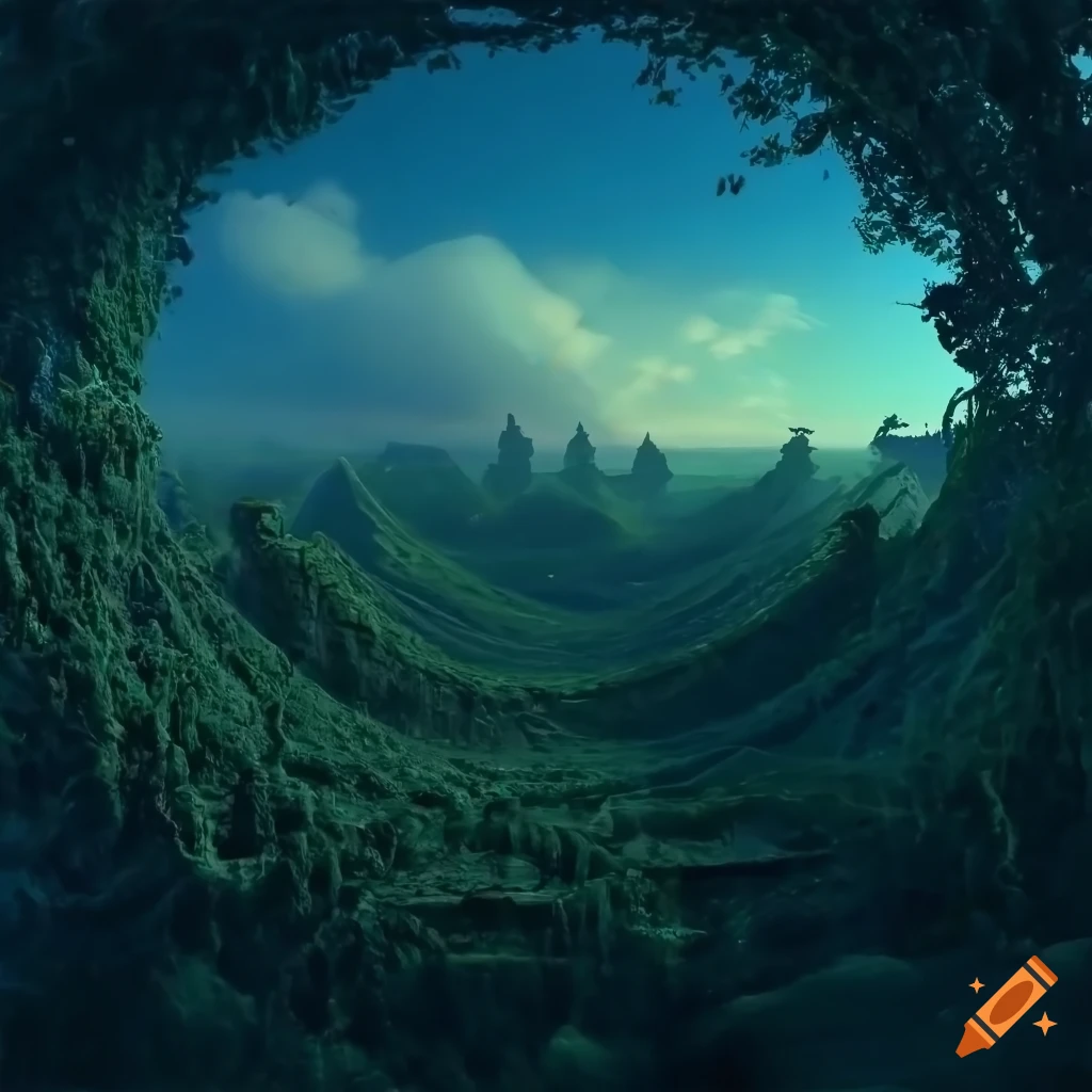 Landscape photo of an ancient abandoned alien planet with abandoned ...