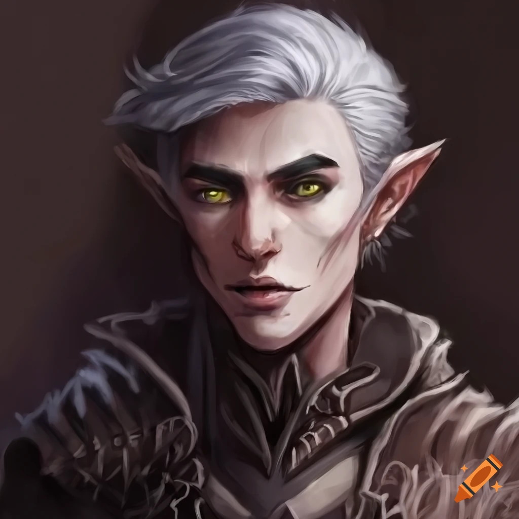 Blood hunter half elf grey hair male on Craiyon