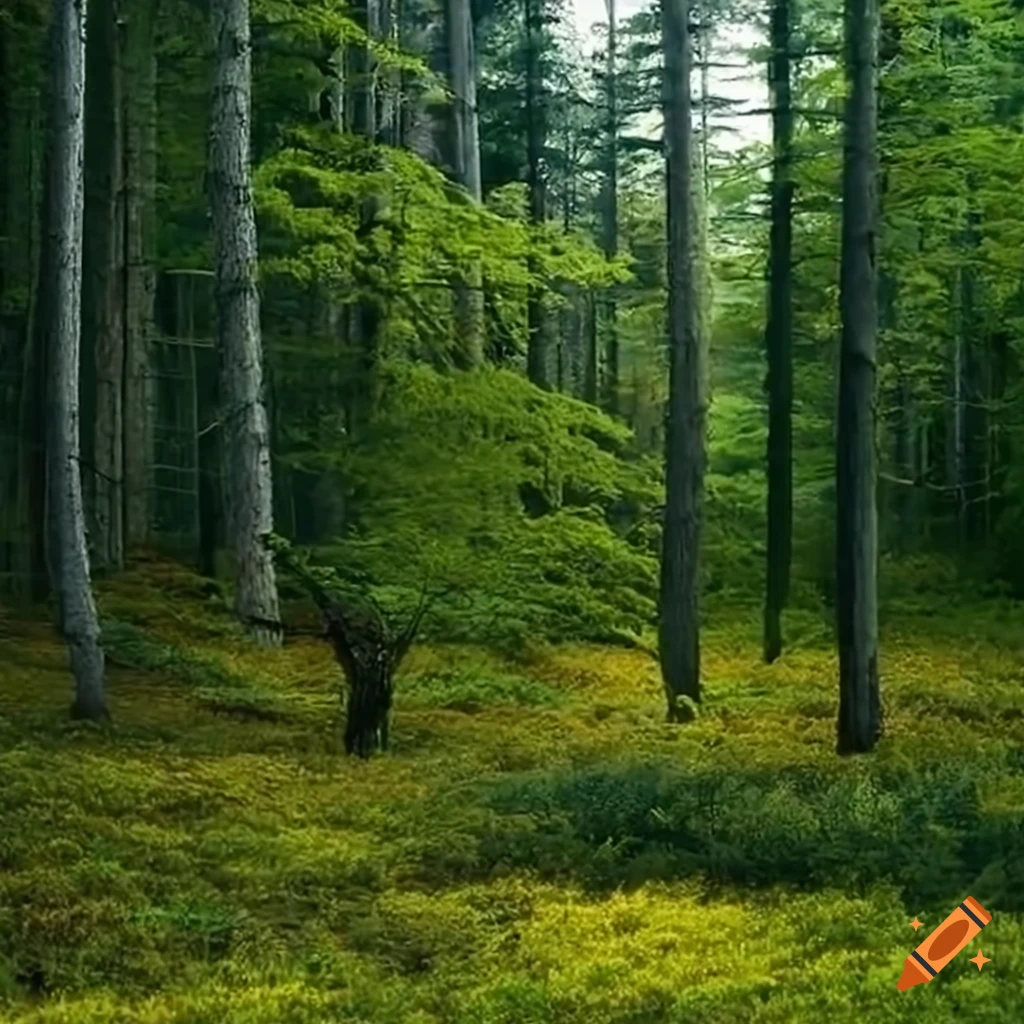 Bird view forest landscape with an opening in the middle on Craiyon