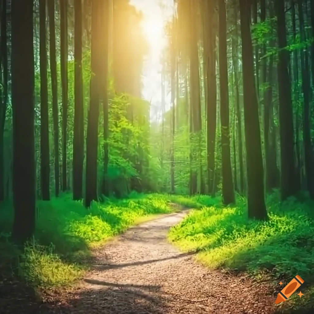Sunny forest path with depth