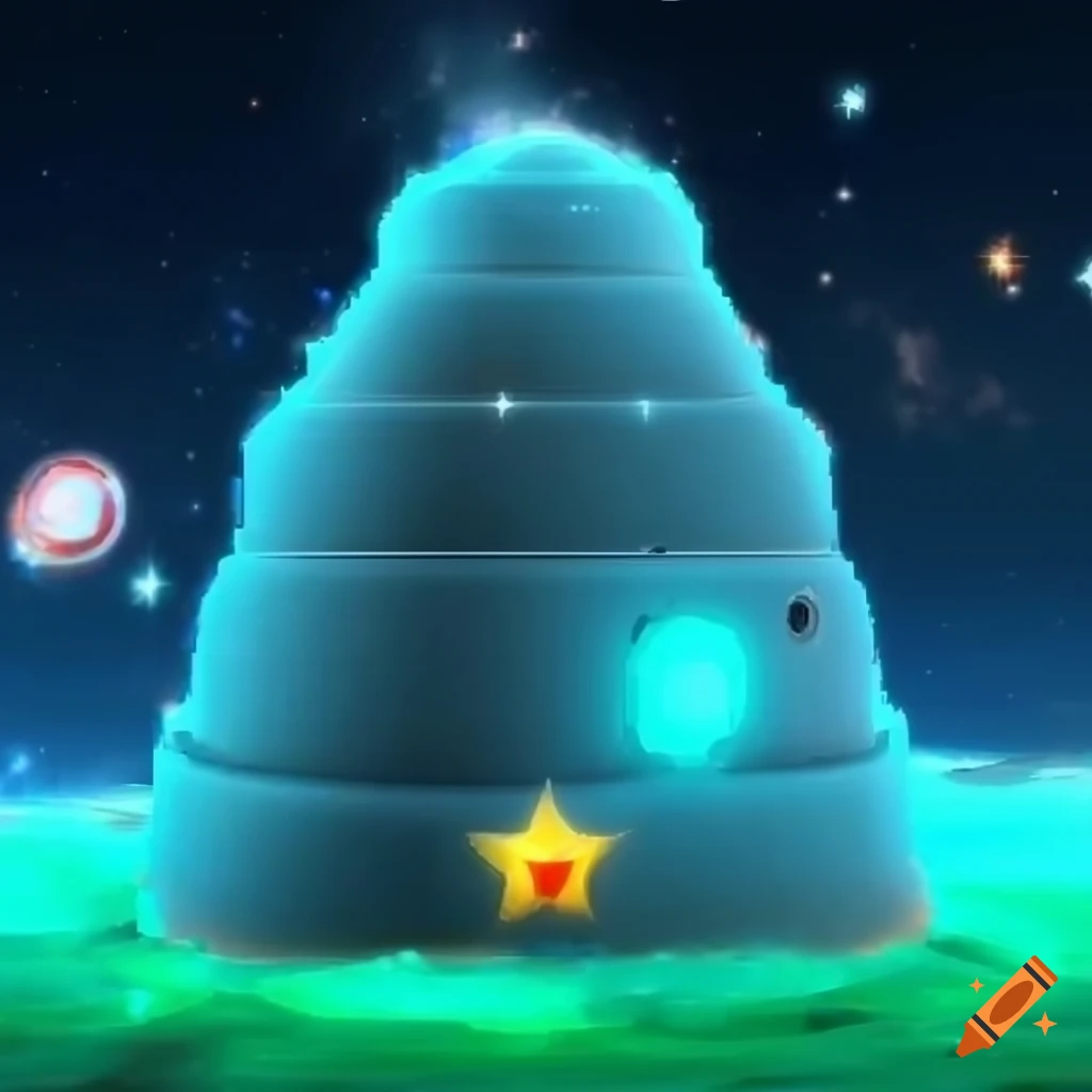 Pillars of creation in the style of super mario galaxy