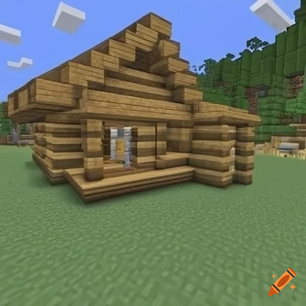 A Large Minecraft Log Cabin With Dimensions On Craiyon