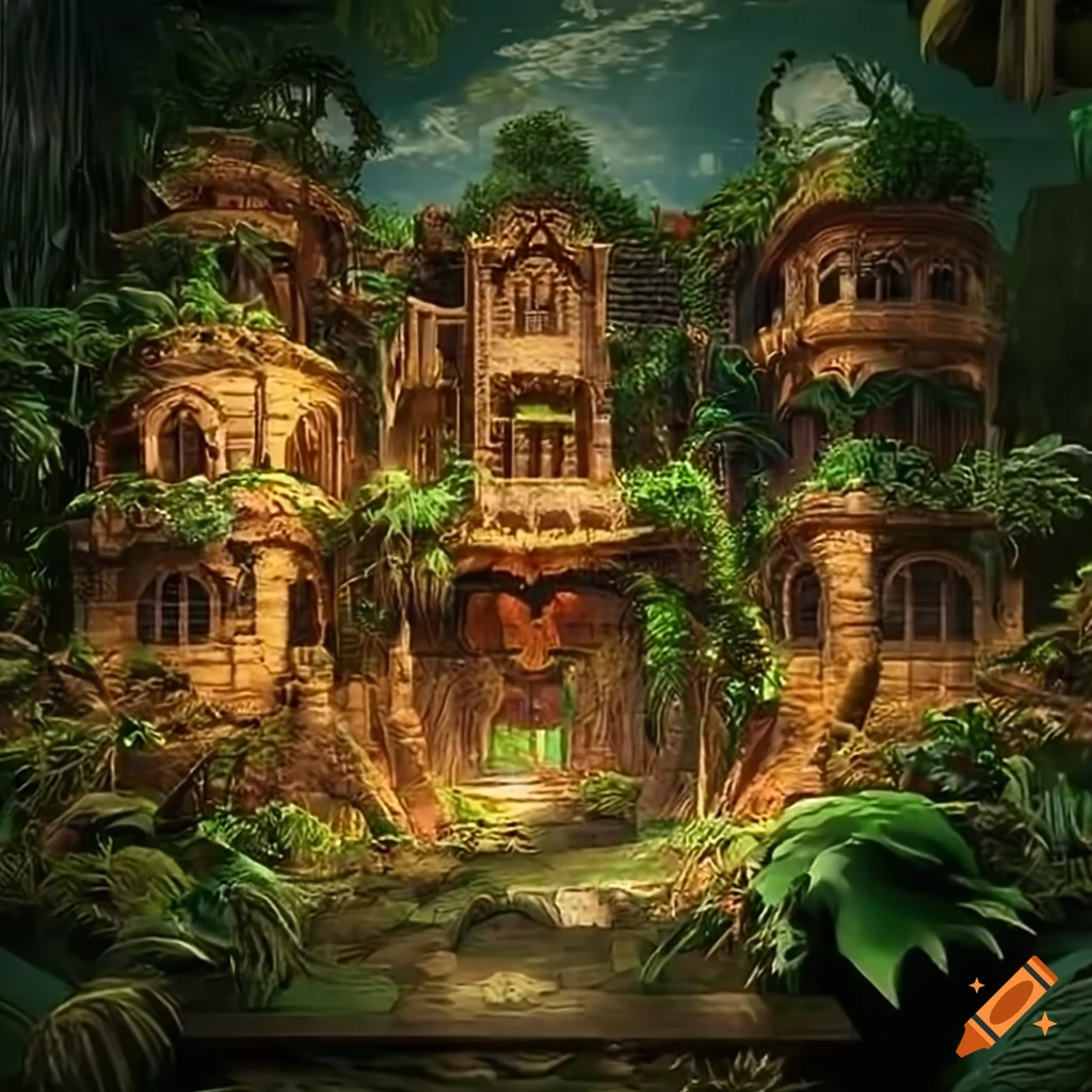 Fantasy jungle mansion on Craiyon