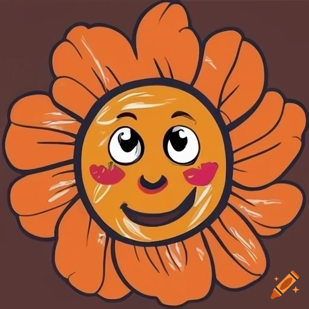 Happy flower face orange cartoon on Craiyon