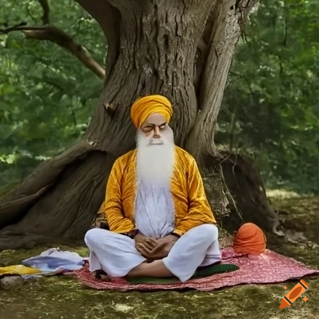 Guru nanak meditating under a tree