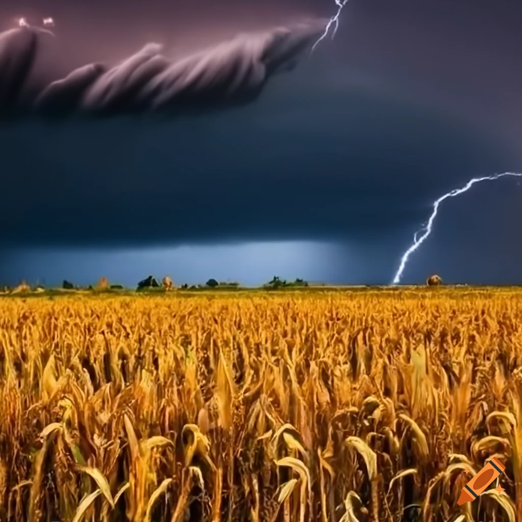 Corn field, thunderstorm on Craiyon
