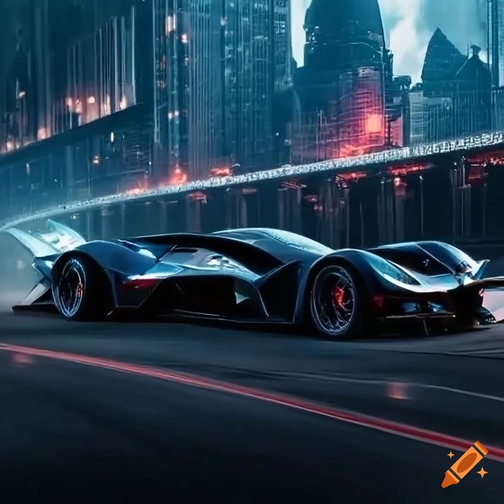 Flawless defined hypercar batmobile synergy in gotham, dynamic lighting