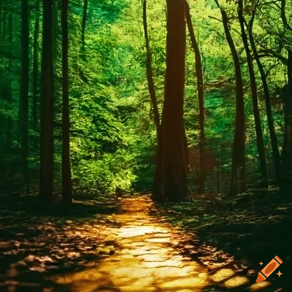 Sunny forest path with depth