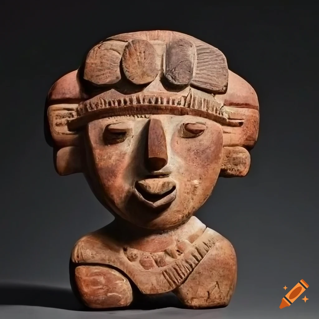 Ancient pre columbian wood carved sculpture latin american on Craiyon