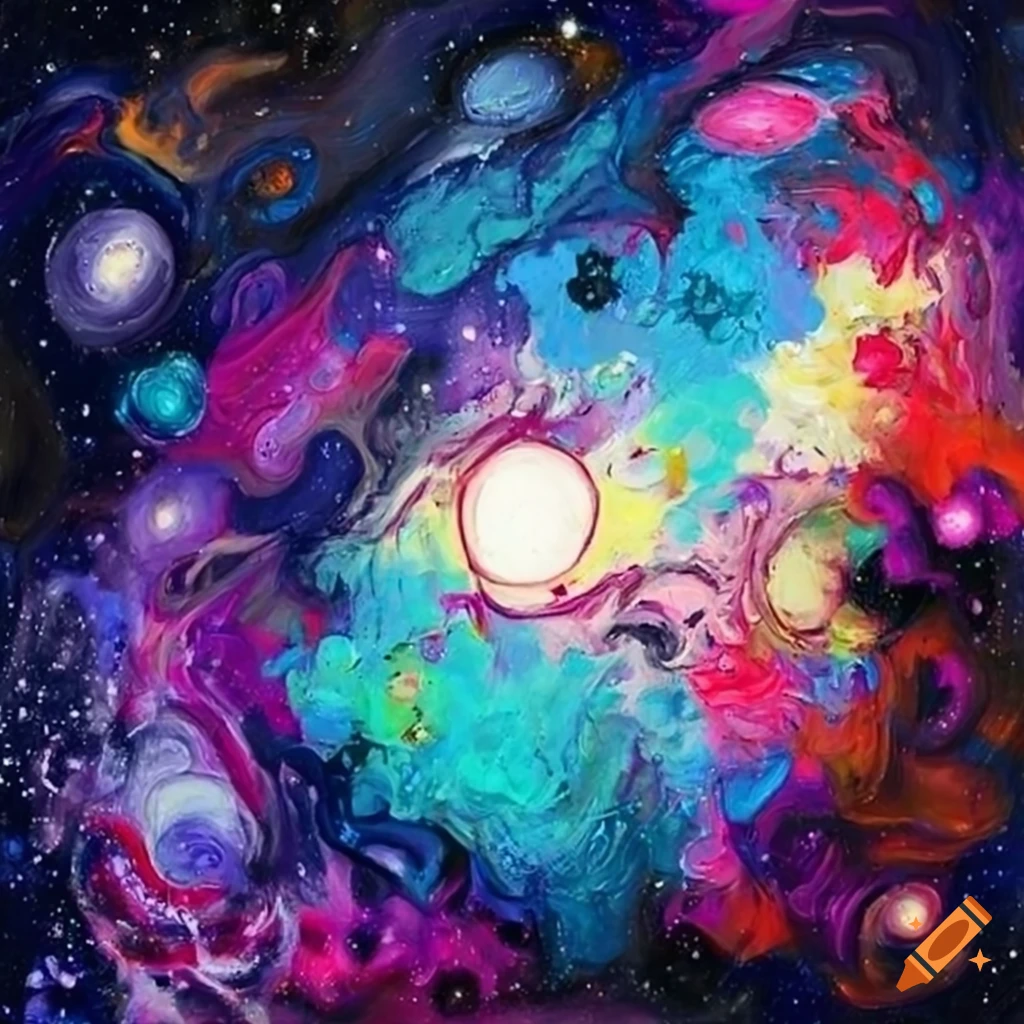 Vibrant abstract space painting of stars and galaxies on Craiyon