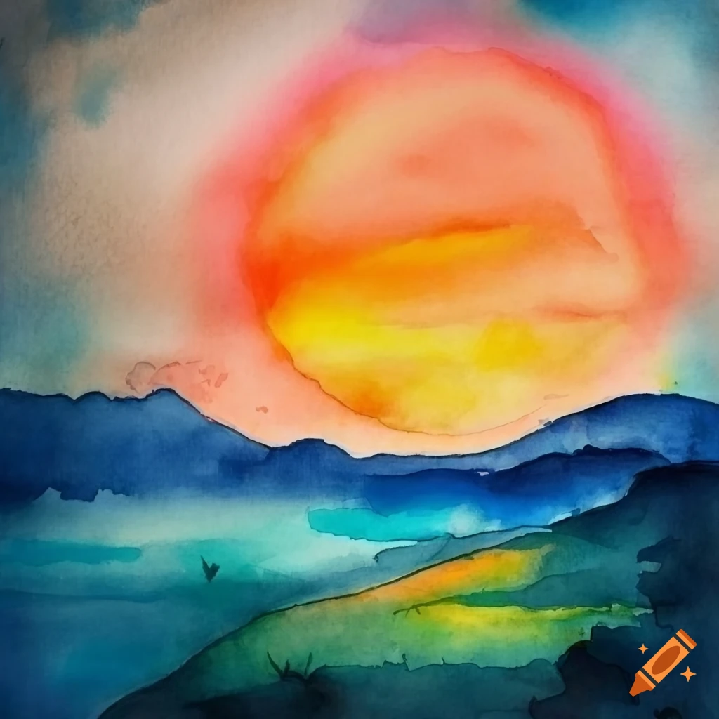 Watercolor sunset painting, an art print by Grace Li - INPRNT