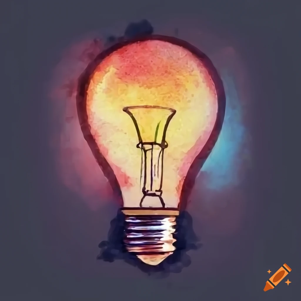 Retro style light bulb drawing on dark background on Craiyon