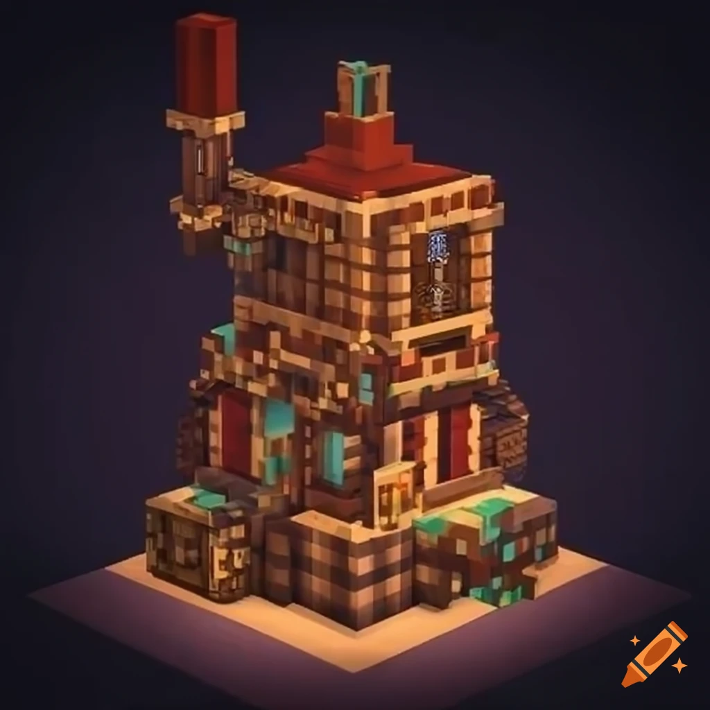 A colorful and magical steampunk factory in Minecraft on Craiyon