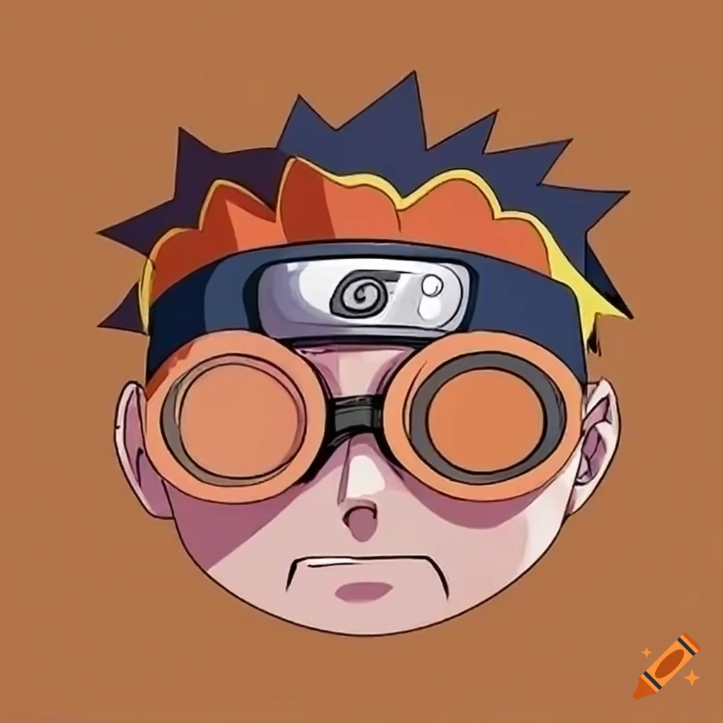 Naruto smiles with glasses orange round logo on white background