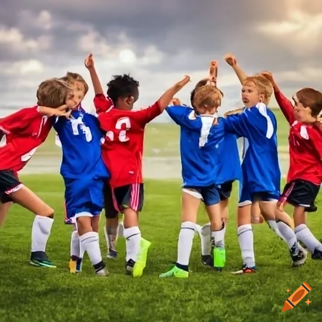 A youth soccer team celebrating