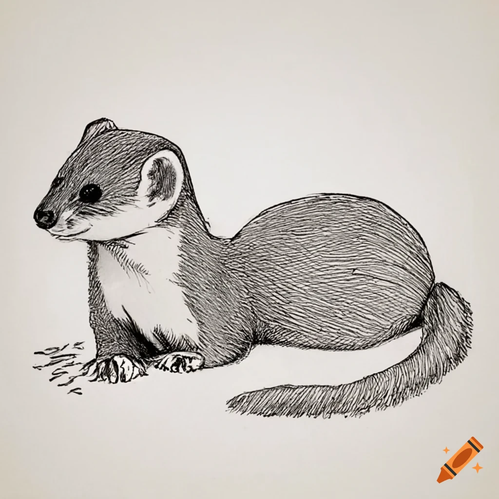 A stoat wearing a sombrero in a laying pose, high quality drawing
