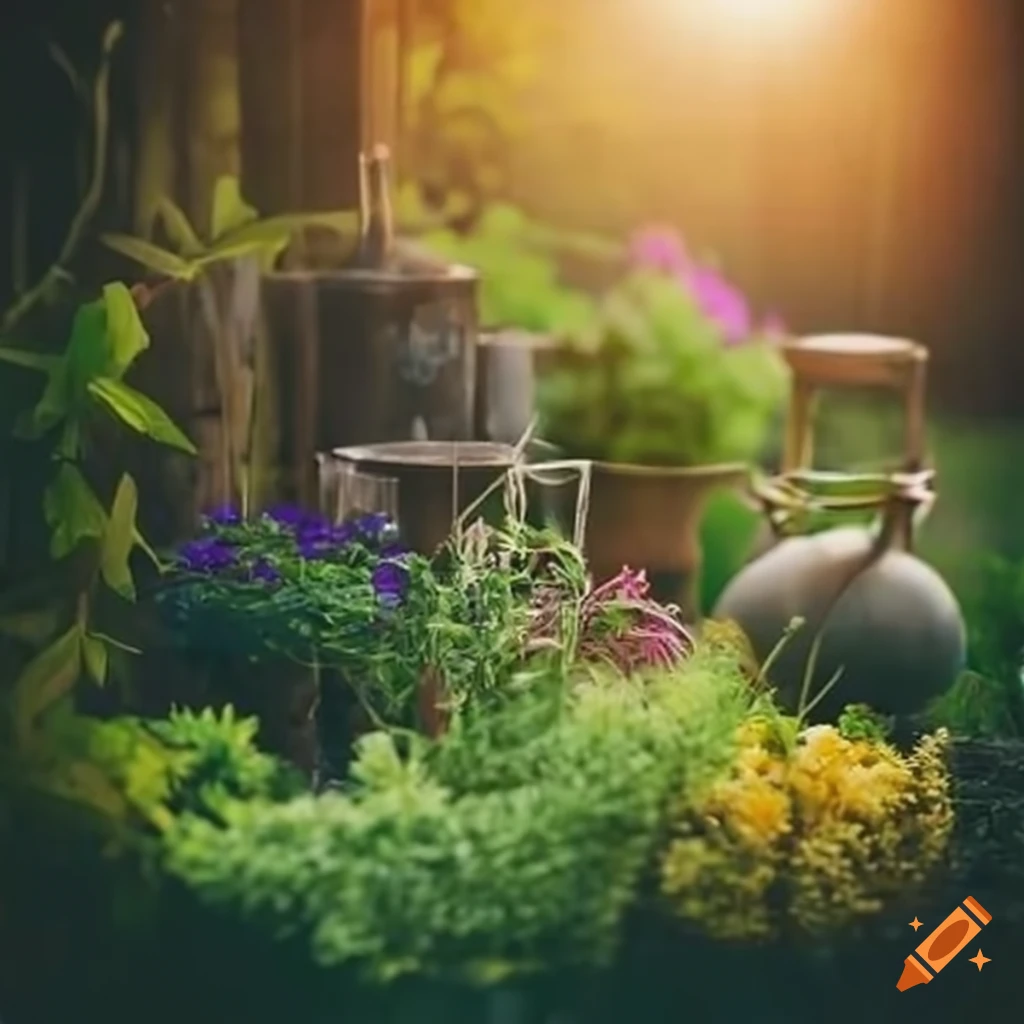 An organized garden with fresh herbs and rustic vibes