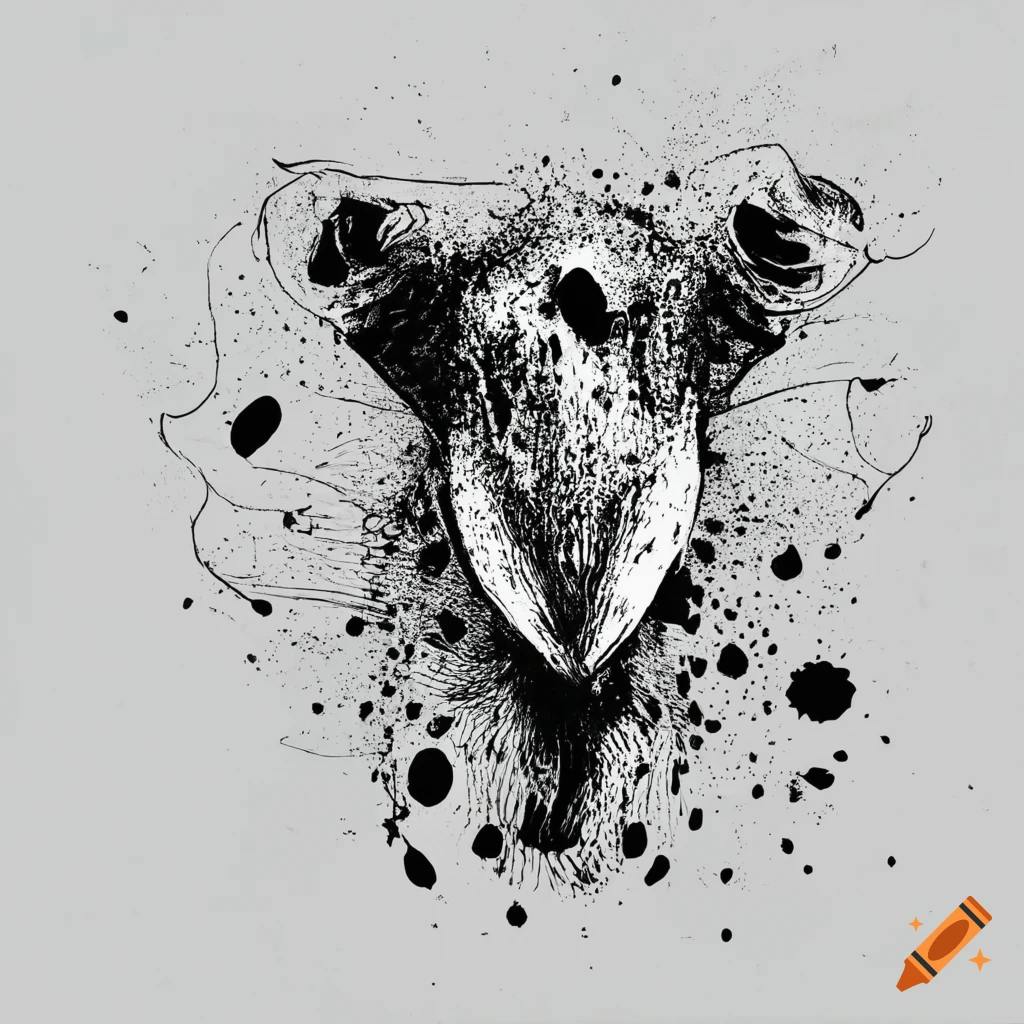 Abstract animal drawn with black ink on white background no human