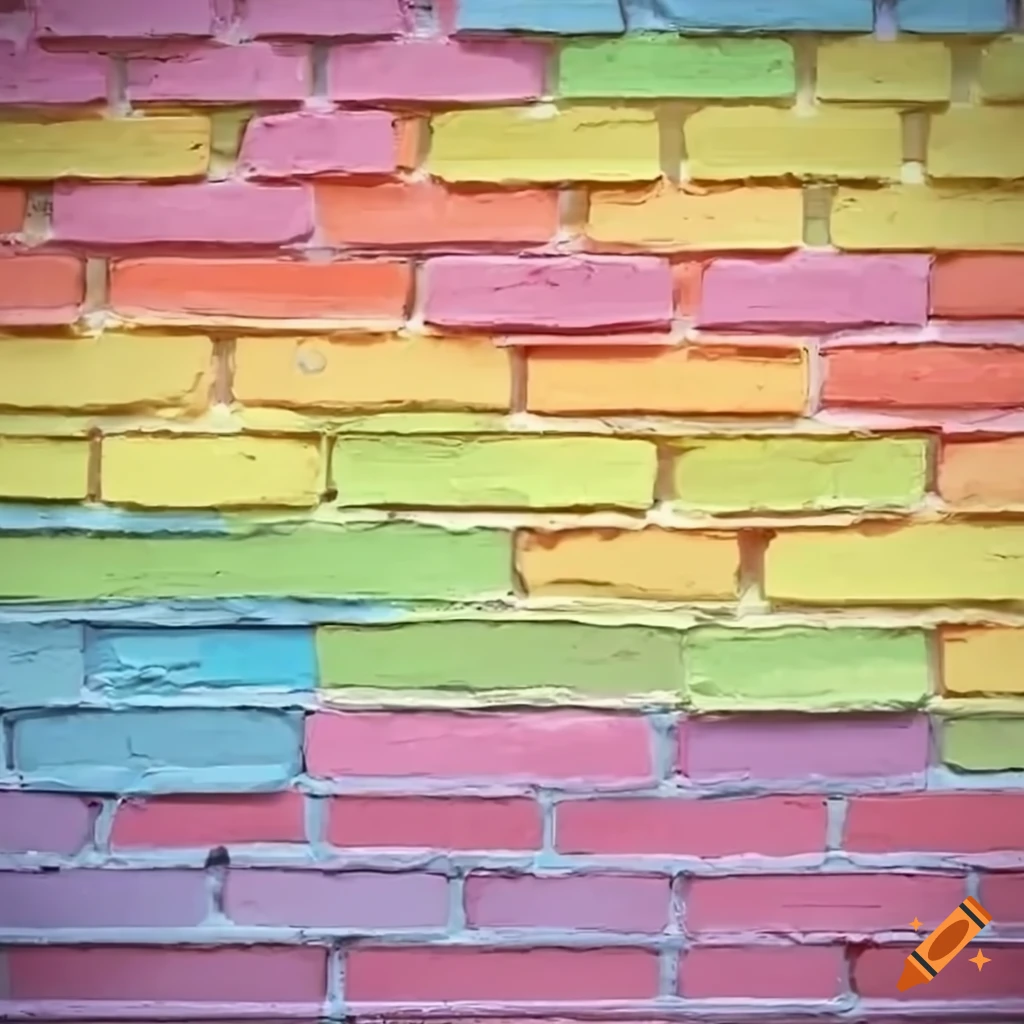 pastel rainbow distressed painted brick wall ambient decor rustic brick  effect Art Print by Saburkitty Designs