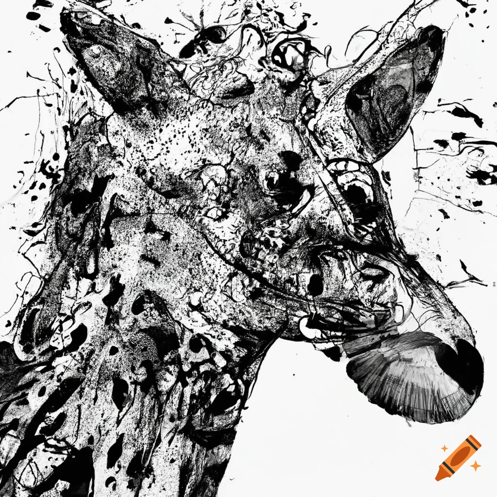 Abstract animal drawn with black ink on white background no human on ...