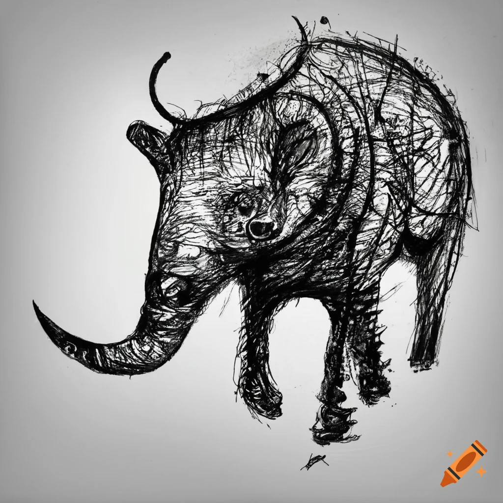 Abstract animal drawn with black ink on white background no human on ...