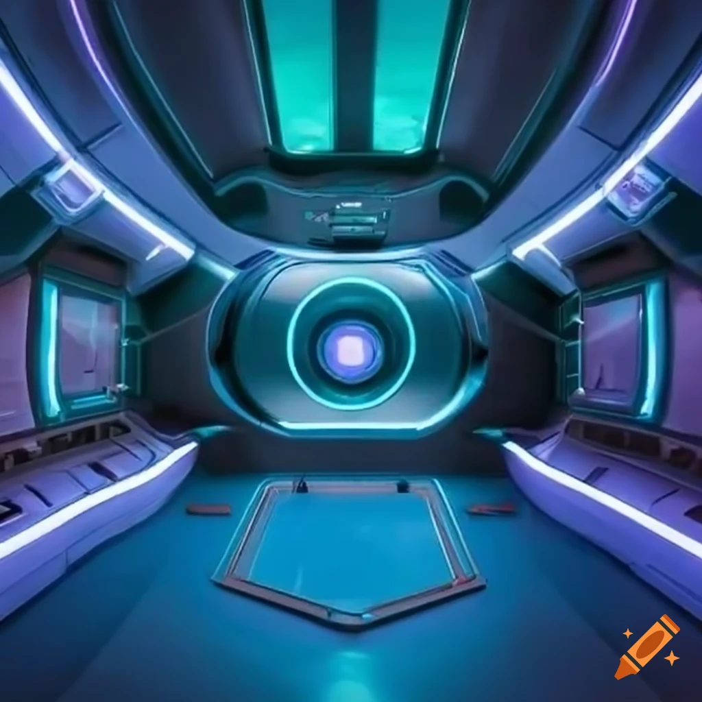 starship interior medical bay; neon lights