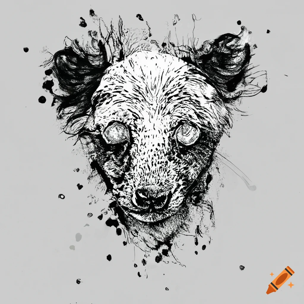 Abstract animal drawn with black ink on white background no human on ...